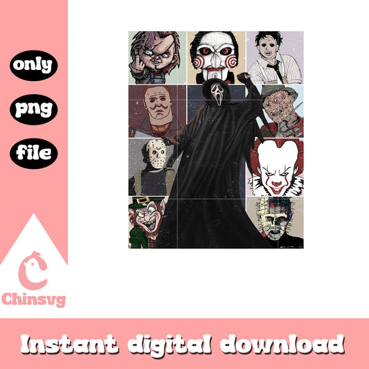 Horror killers happy halloween design png, scary films png