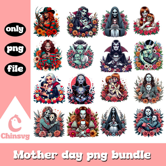 Horror mom characters bundle png, horror movies png, mother day png