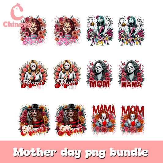 Horror mom flower design bundle png, mother horror​ png