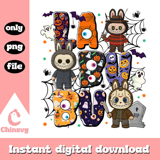 Horror movie characters labubu design png, halloween films png