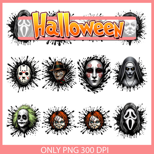 Horror movie face blood drip bundle png, horror face​ png, halloween png