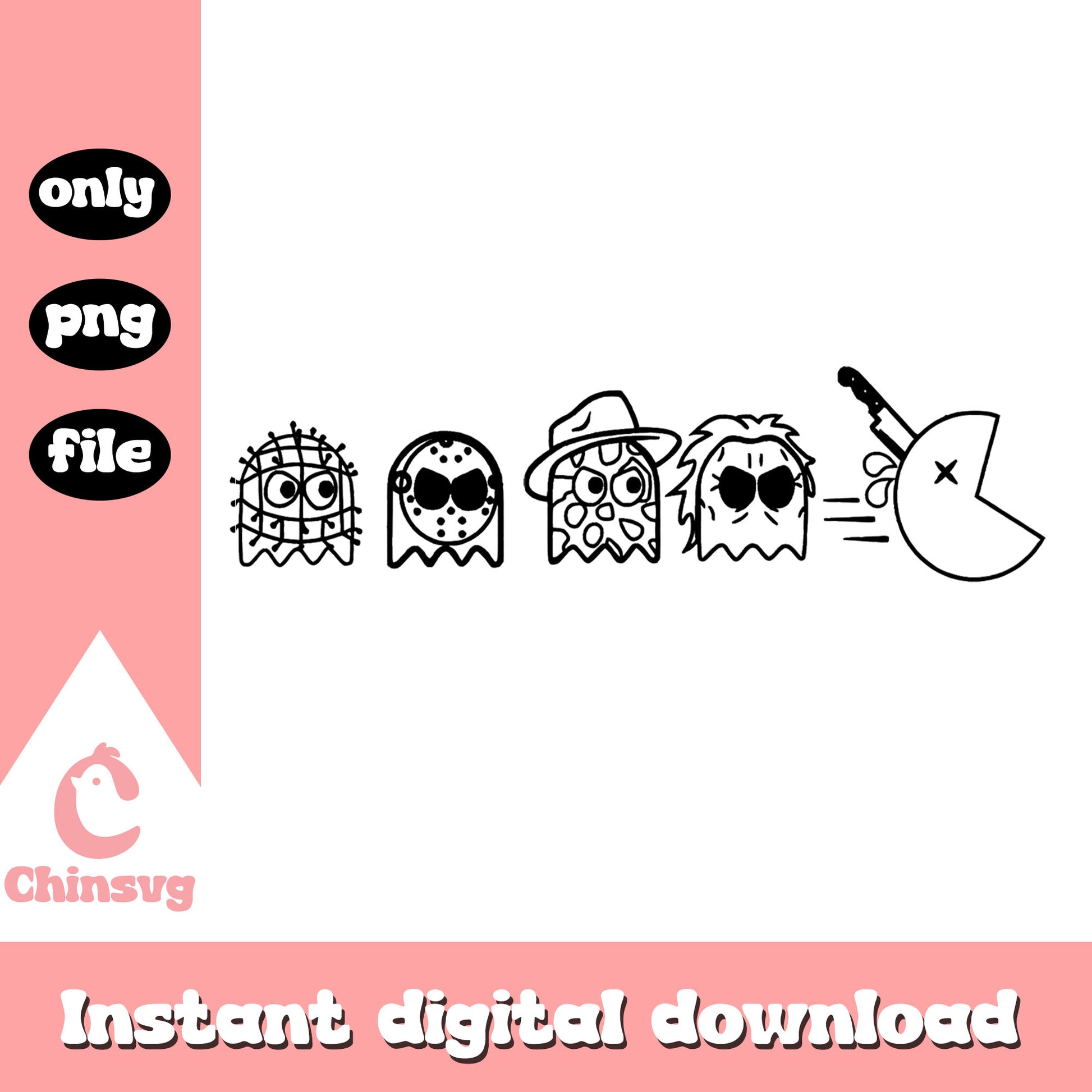 Horror movies characters cute design png, horror killer movies png