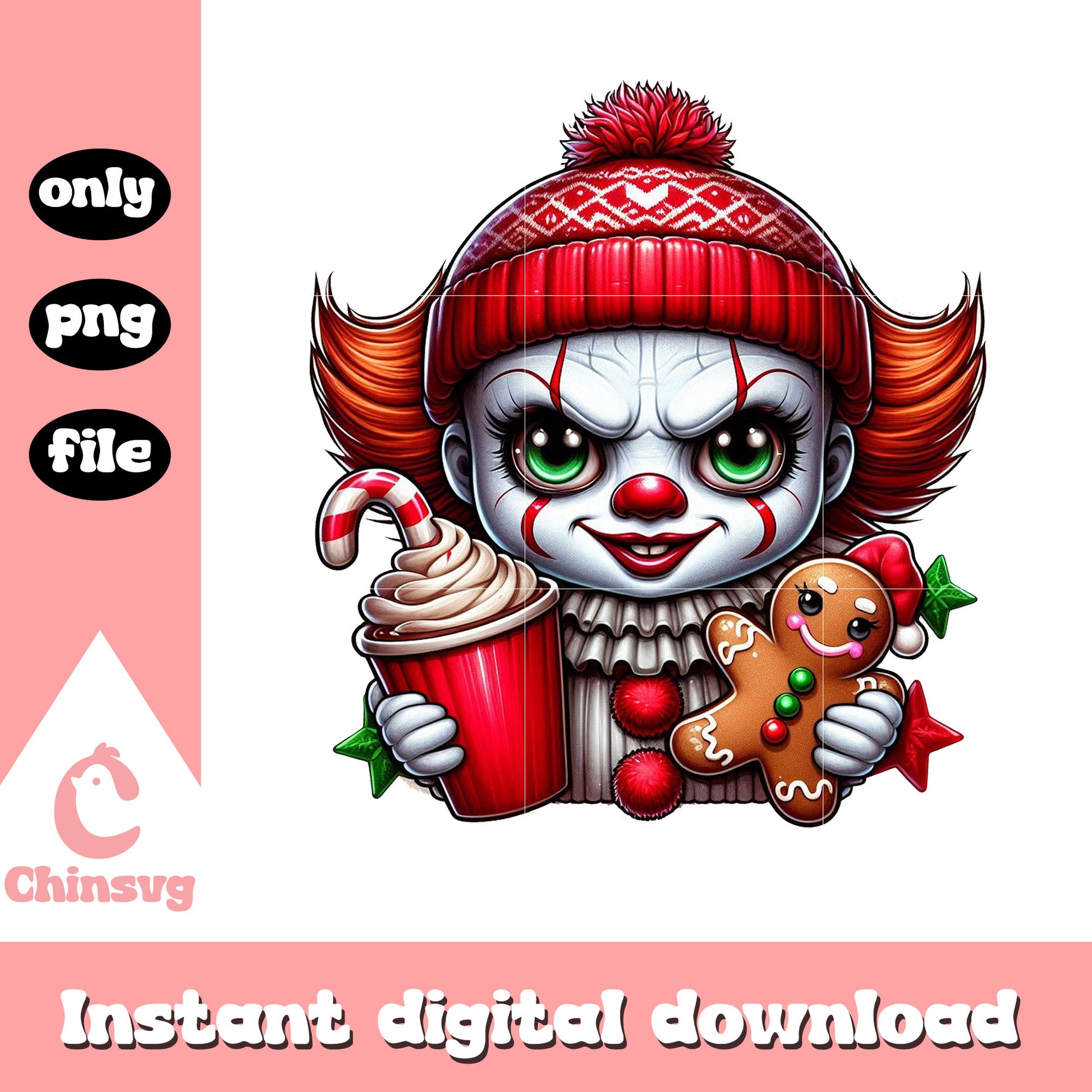 Horror pennywise sweet christmas design png, the clown png