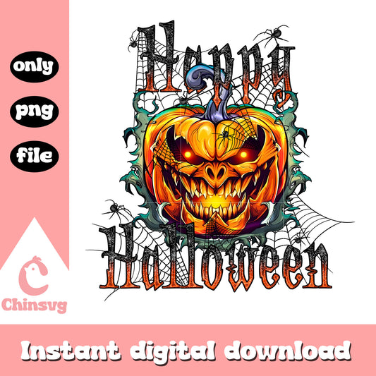 Horror pumpkin face happy halloween png, horror halloween png