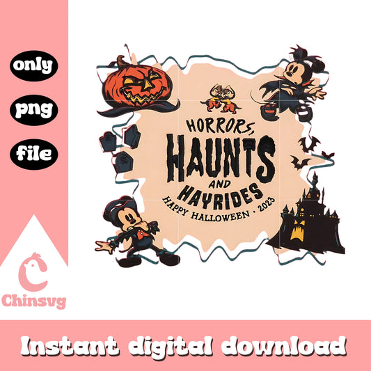 Horrors haunts and hayrides mickey and friends png, happy halloween png