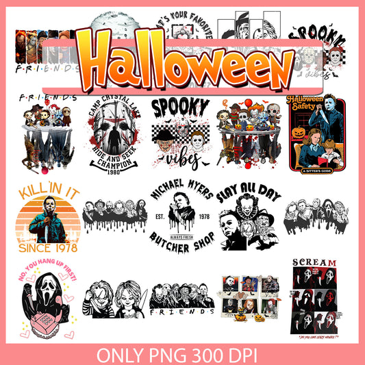 Horror spooky vibes design bundle png, horror movie character​ png