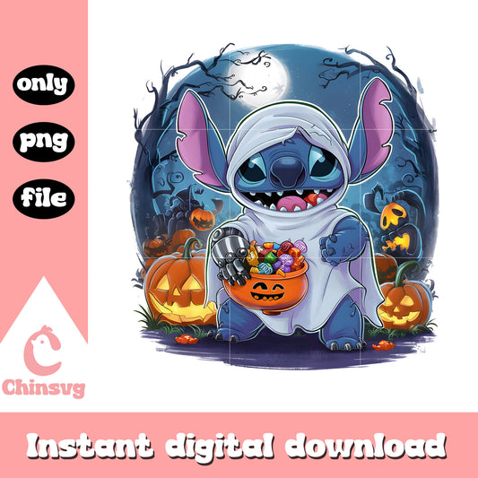 Horror stitch ghost pumpkin halloween png, lilo and stitch png