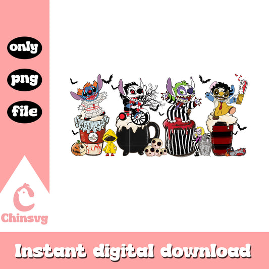Horror stitch latte halloween png, horror stitch halloween png