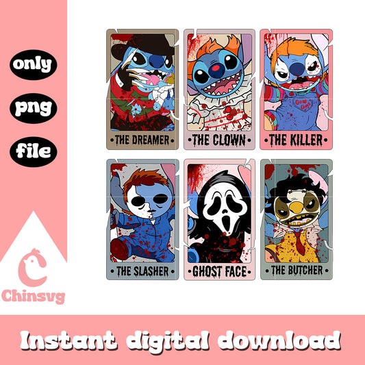 Horror stitch tarot card design png, halloween kills png, stitch png