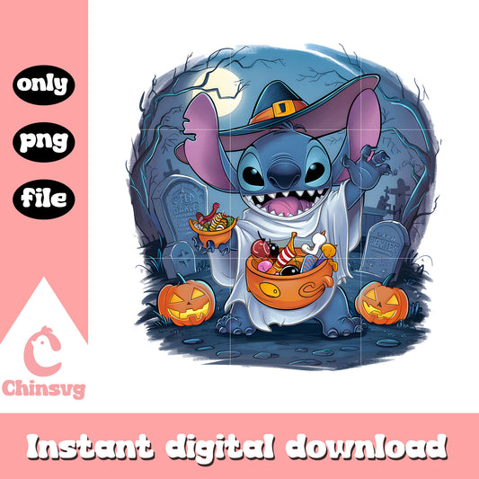 Horror stitch witch pumpkin halloween png, stitch movie png
