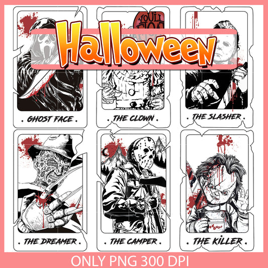 Horror tarot card black white bundle png, halloween horror​ png
