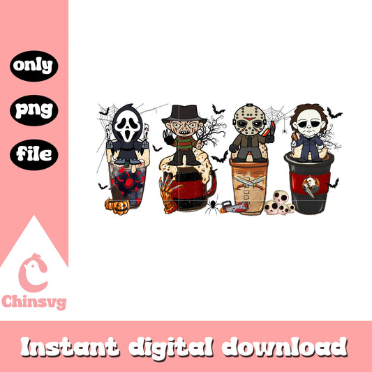 Horror the killer stitch halloween coffee latte png, horror stitch png
