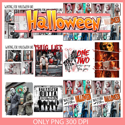 Horror waiting for halloween bundle png, halloween horror nights​ png