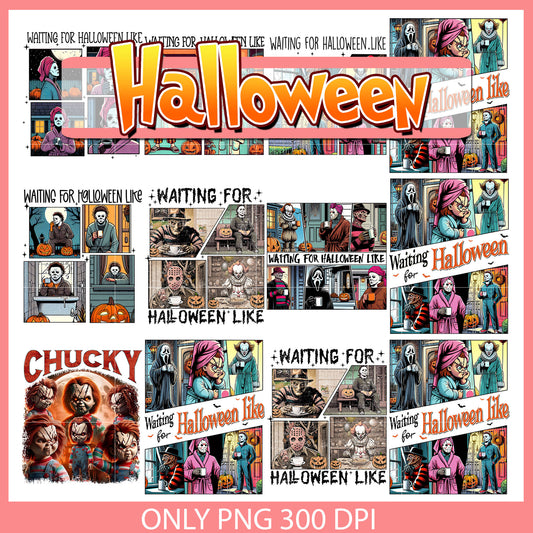 Horror waiting for halloween design bundle png, horror movies​ png
