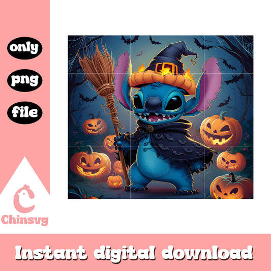 Horror witch stitch character halloween tumbler png, stitch cartoon png