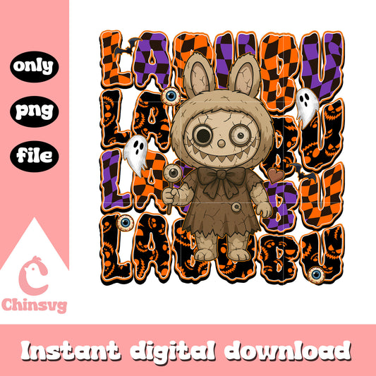 Horror zombie monster labubu doll design png, halloween art png