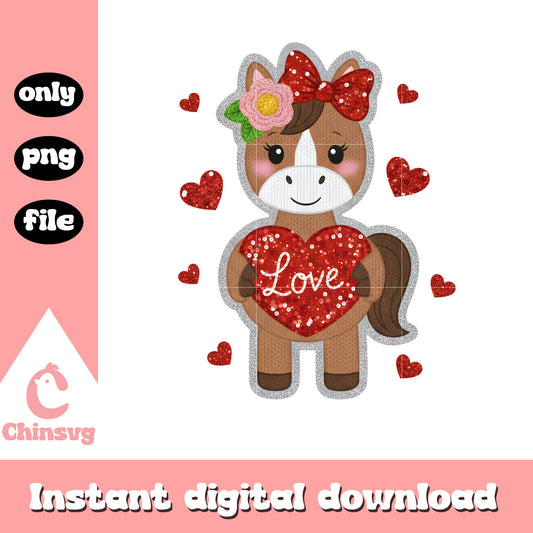 Horse valentine crochet cartoon png, valentines day horse​​ png