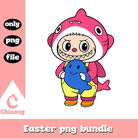 Hot pink baby shark labubu cute doll drawing png, labubu pink color png