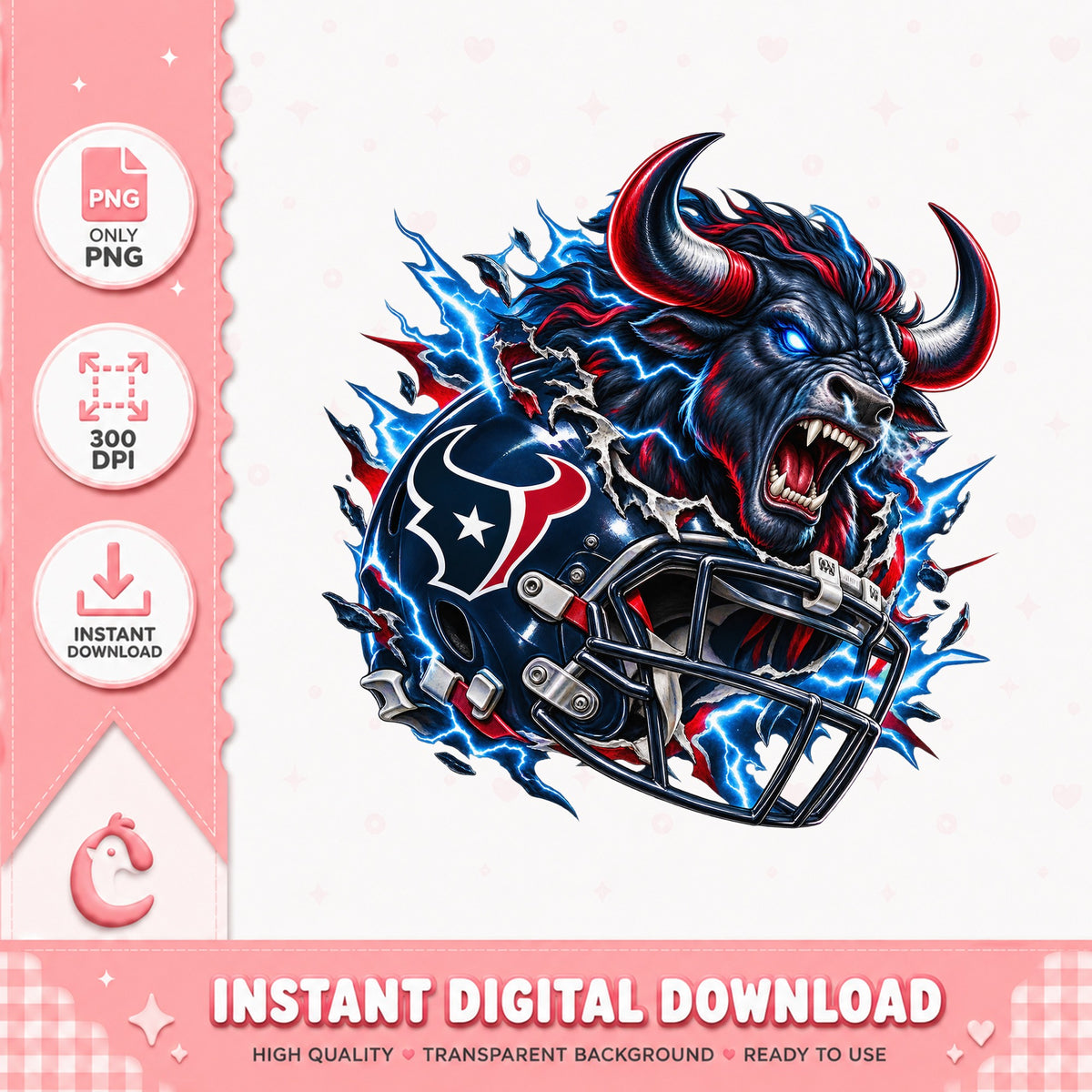 Houston Texans Bull PNG, NFL Football Clipart, Instant Download PNG