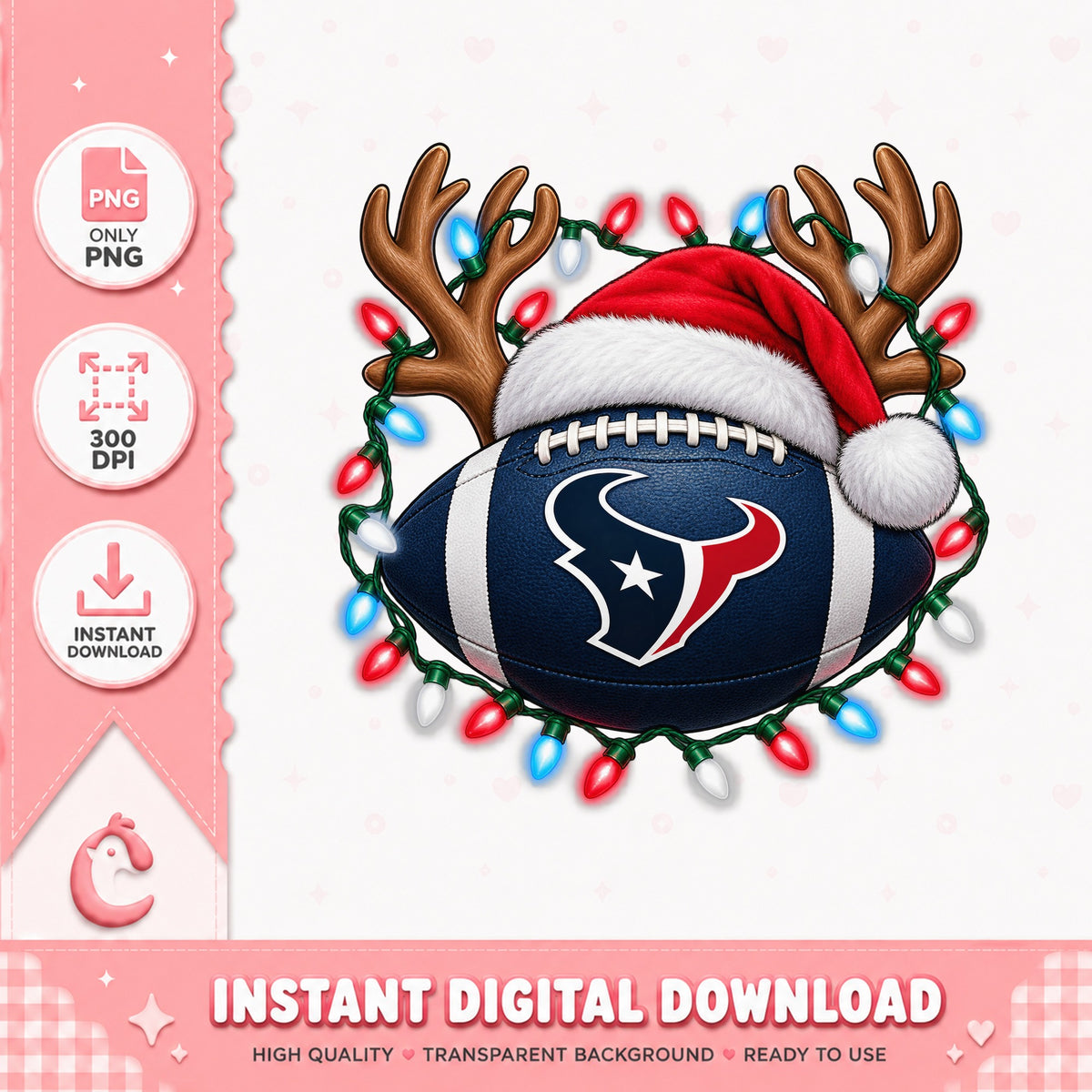 Houston Texans Football Christmas PNG, NFL Santa Hat Reindeer, PNG