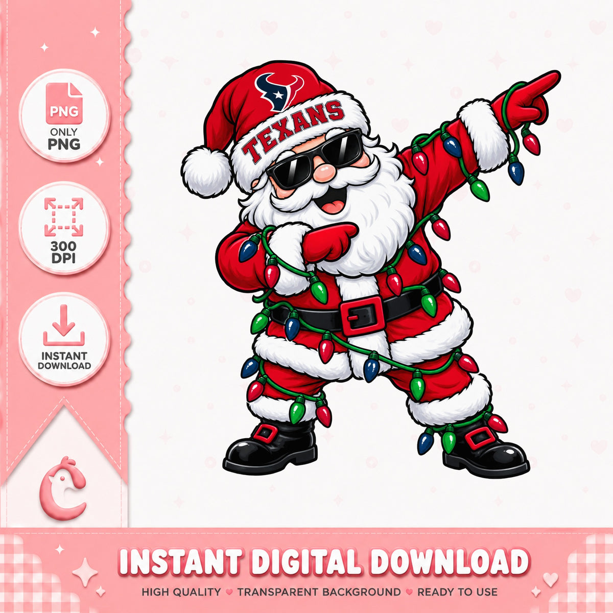 Houston Texans Santa Claus PNG, Christmas Dabbing Santa, NFL PNG