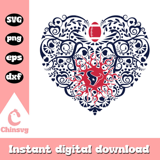 Houston texans nfl logo heart flower svg, houston texans decor svg