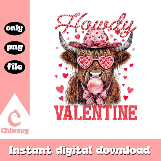Howdy Valentine Highland Cow png, Cowgirl png, valentine png