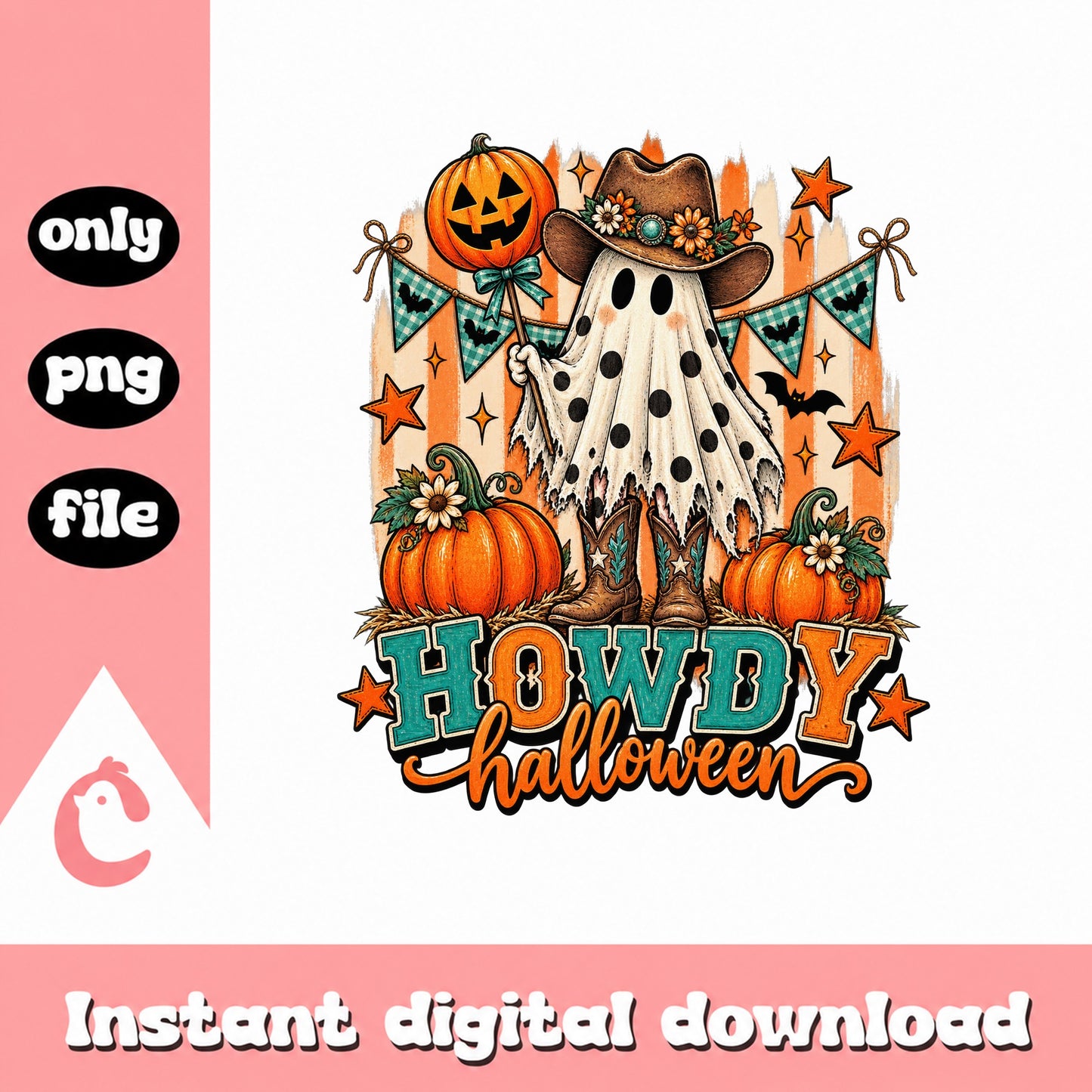 Howdy Halloween Ghost Cowboy PNG, Pumpkin Western Design, PNG
