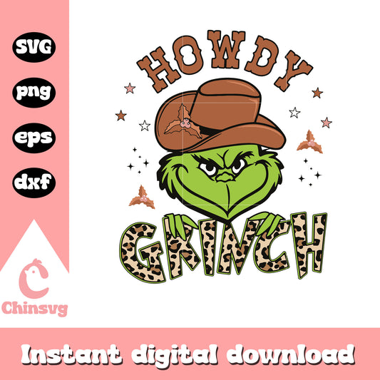 Howdy grinch christmas leopard design svg, grinch cowboy​ svg