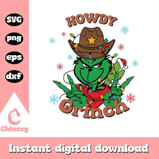Howdy grinch christmas lights design svg, grinch cowboy​ svg