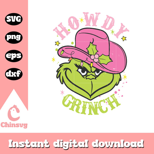 Howdy grinch pink christmas design svg, grinch cowboy svg