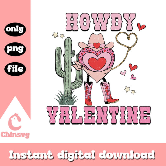 Howdy cactus valentine pink png, heart valentine's day​ png