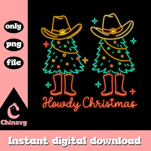 Howdy christmas tree neon design png, xmas decorations png