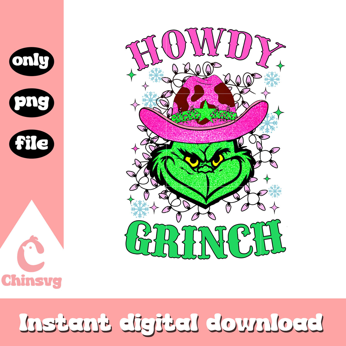 Howdy grinch cowboy christmas png, pink grinch decor png