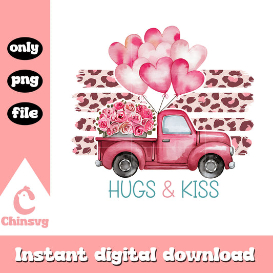 Hugs and kiss truck valentine design png, valentine day png