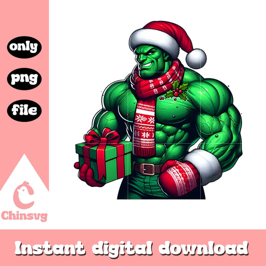 Hulk character with christmas gift box png, hulk cartoon png
