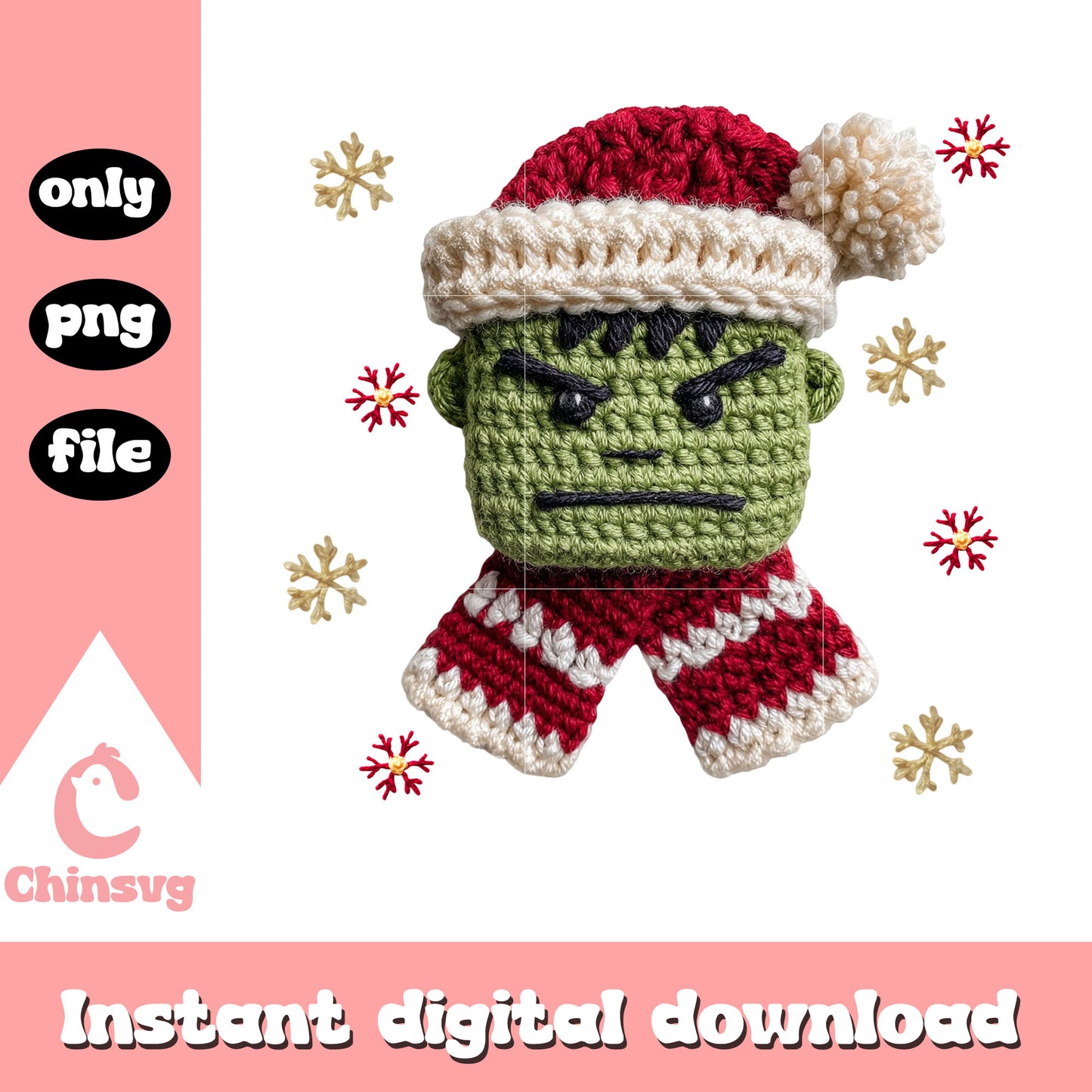 Hulk christmas yarn crochet png, marvel png, avengers png