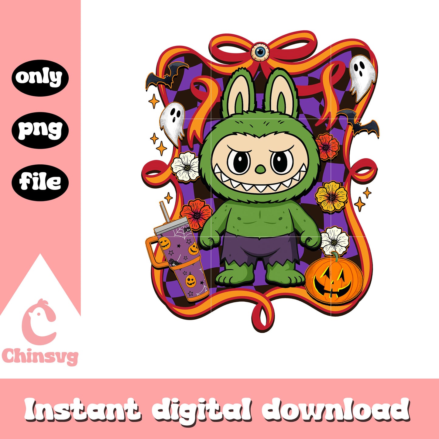 Hulk halloween labubu bow png, hulk marvel character png