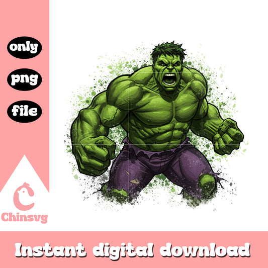 Hulk posing splatter effect clipart design png, hulk cartoon png