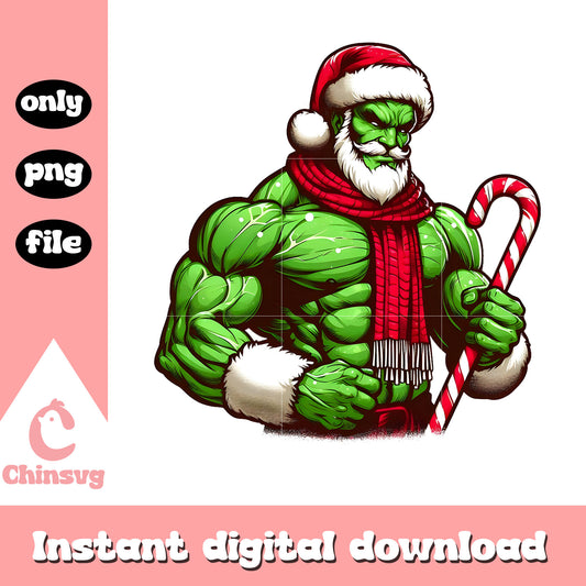 Hulk santa hat and candy cane png, incredible hulk png