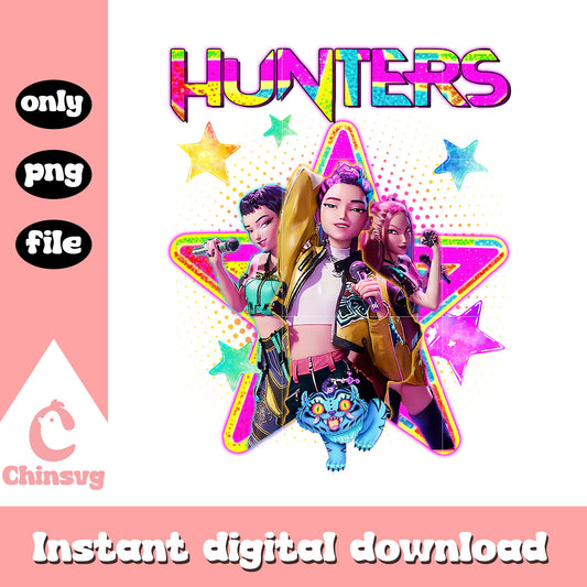 Hunters characters colorful design png, kpop hunters png