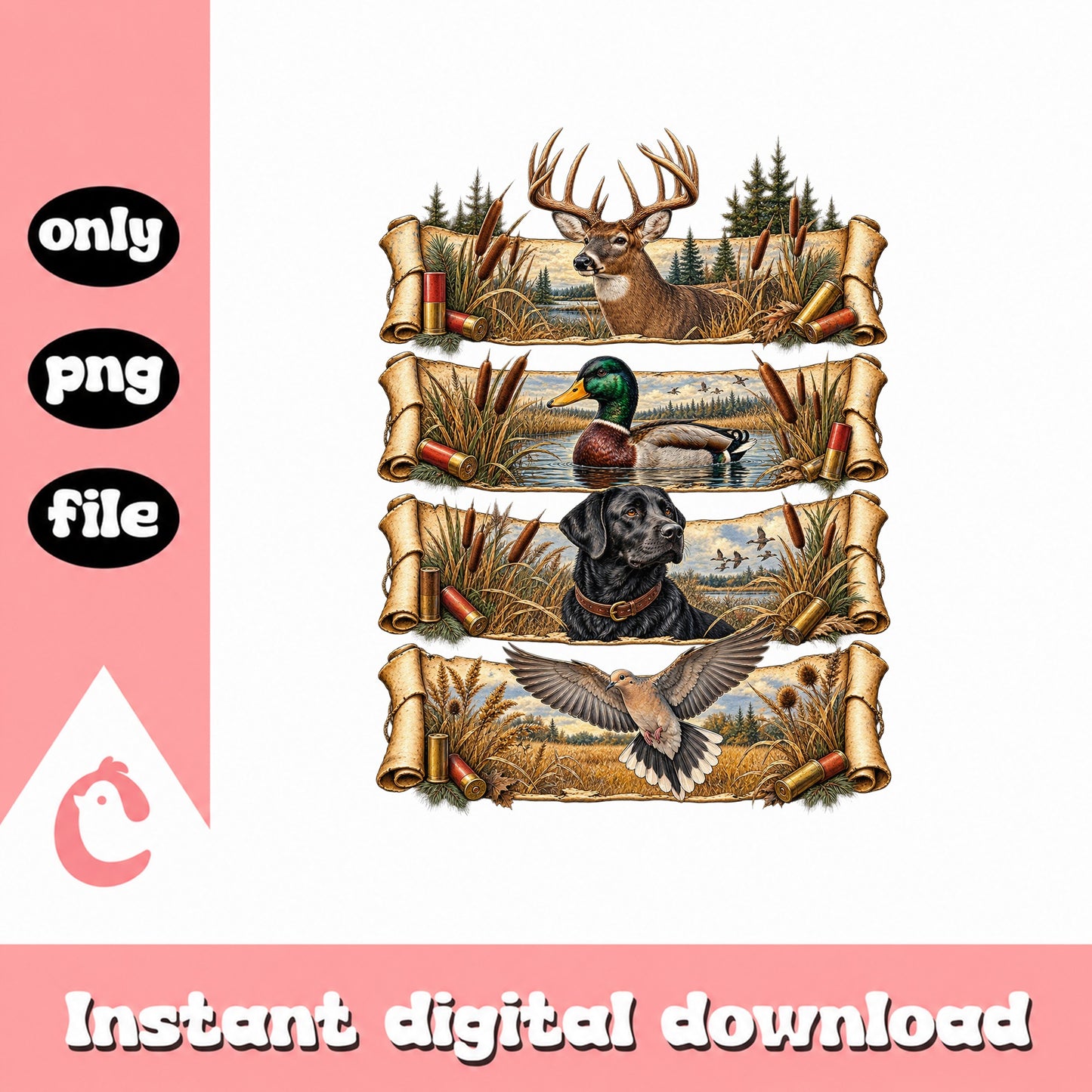 Hunting Scene Bundle PNG, Deer Duck Dog Bird Clipart, Outdoor PNG