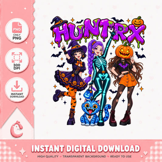 Huntixx Anime Girls PNG Bundle, Halloween Clipart, 300 DPI PNG
