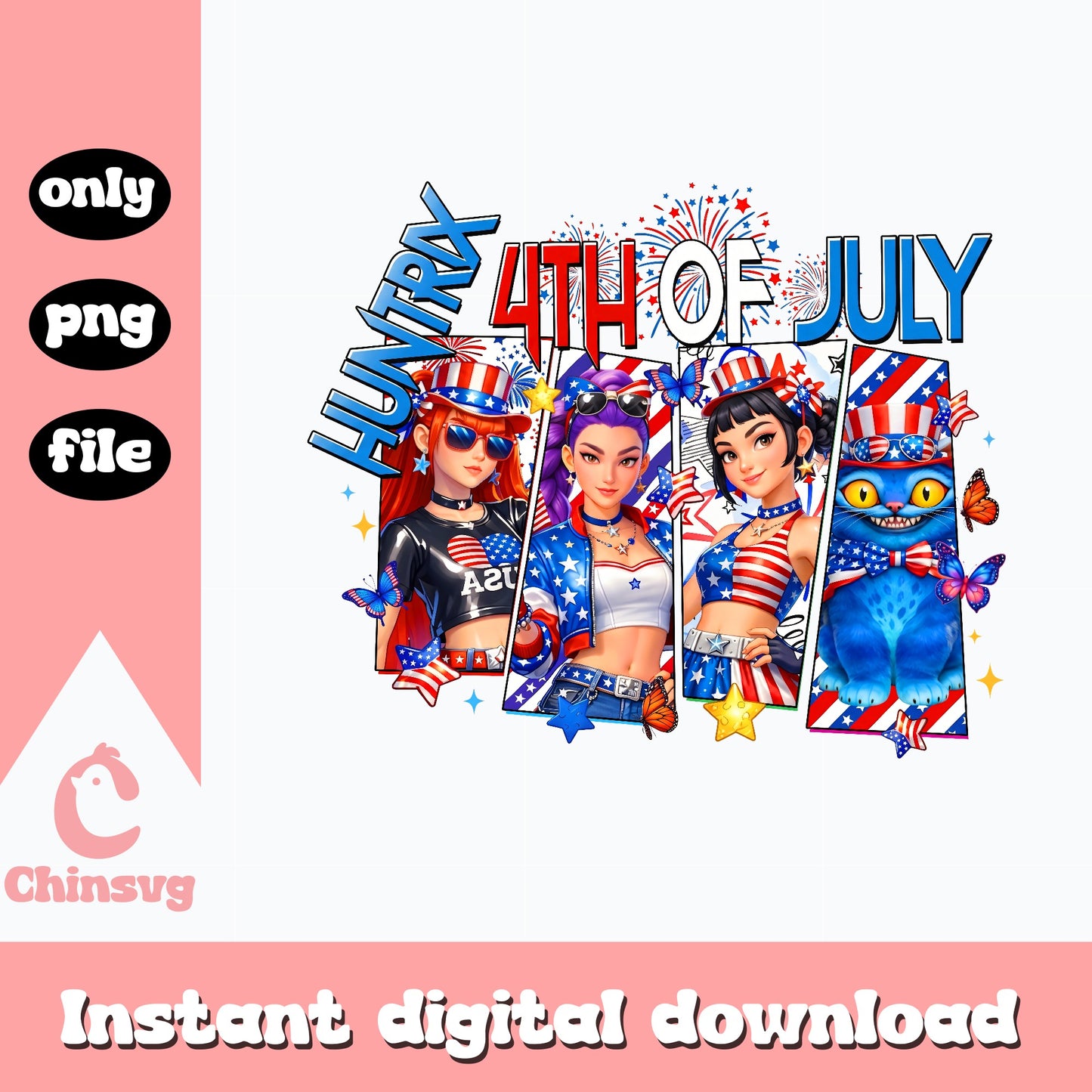 Huntrix 4th Of July PNG, Patriotic Girls PNG, Independence Day PNG