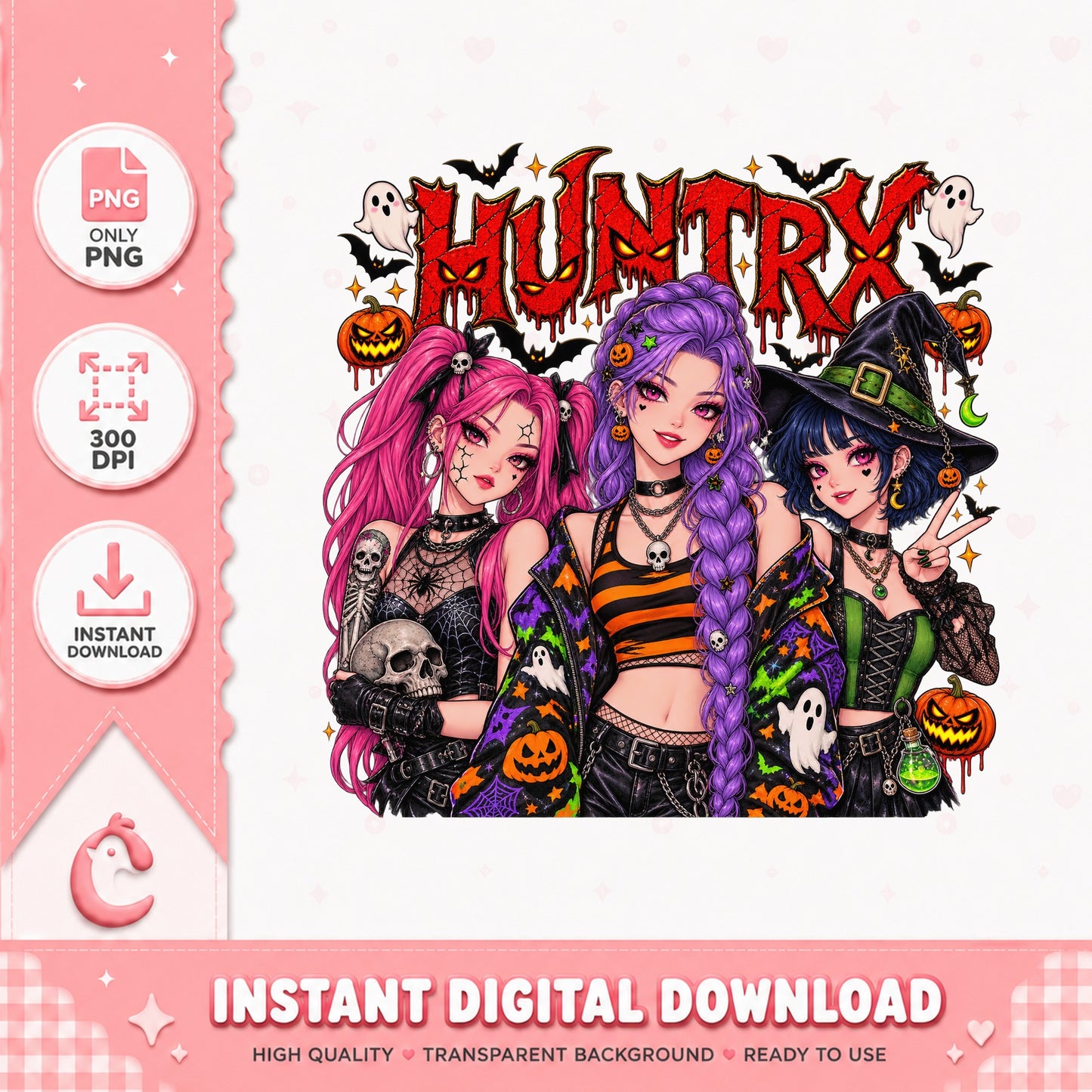 Huntrix Goth Witch Girls PNG, Halloween Clipart, Spooky PNG