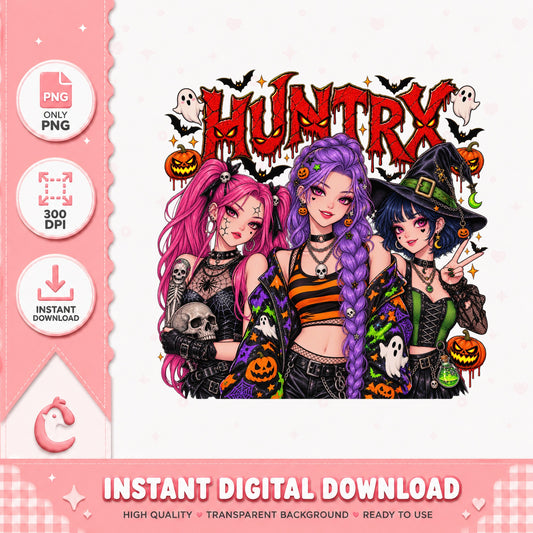 Huntrix Goth Witch Girls PNG, Halloween Clipart, Spooky PNG