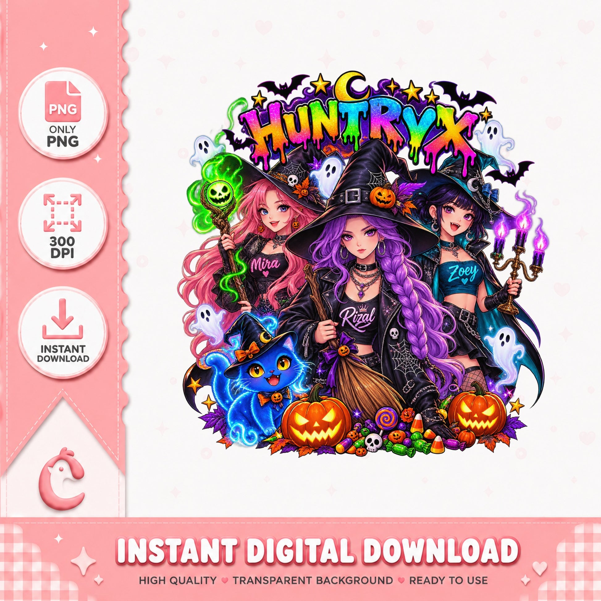 Huntrix Witch Girls PNG Bundle, Halloween Clipart, 300 DPI PNG