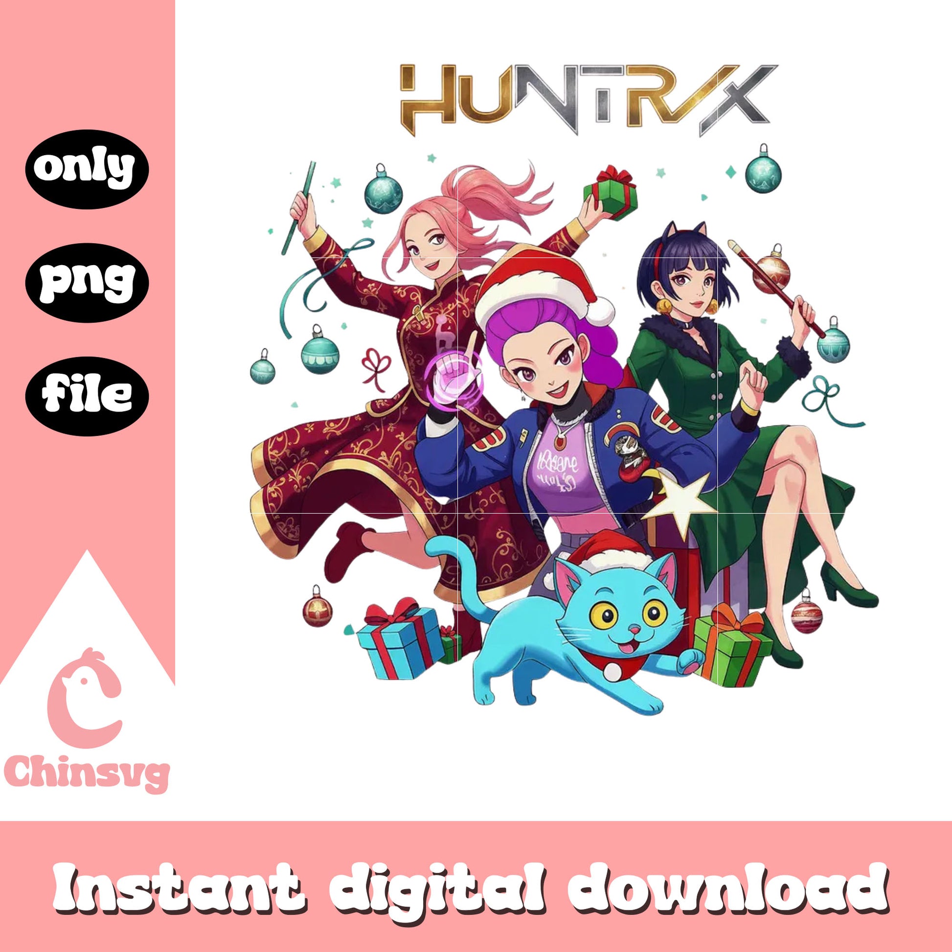 Huntrix and christmas presents png, kpop christmas presents  png