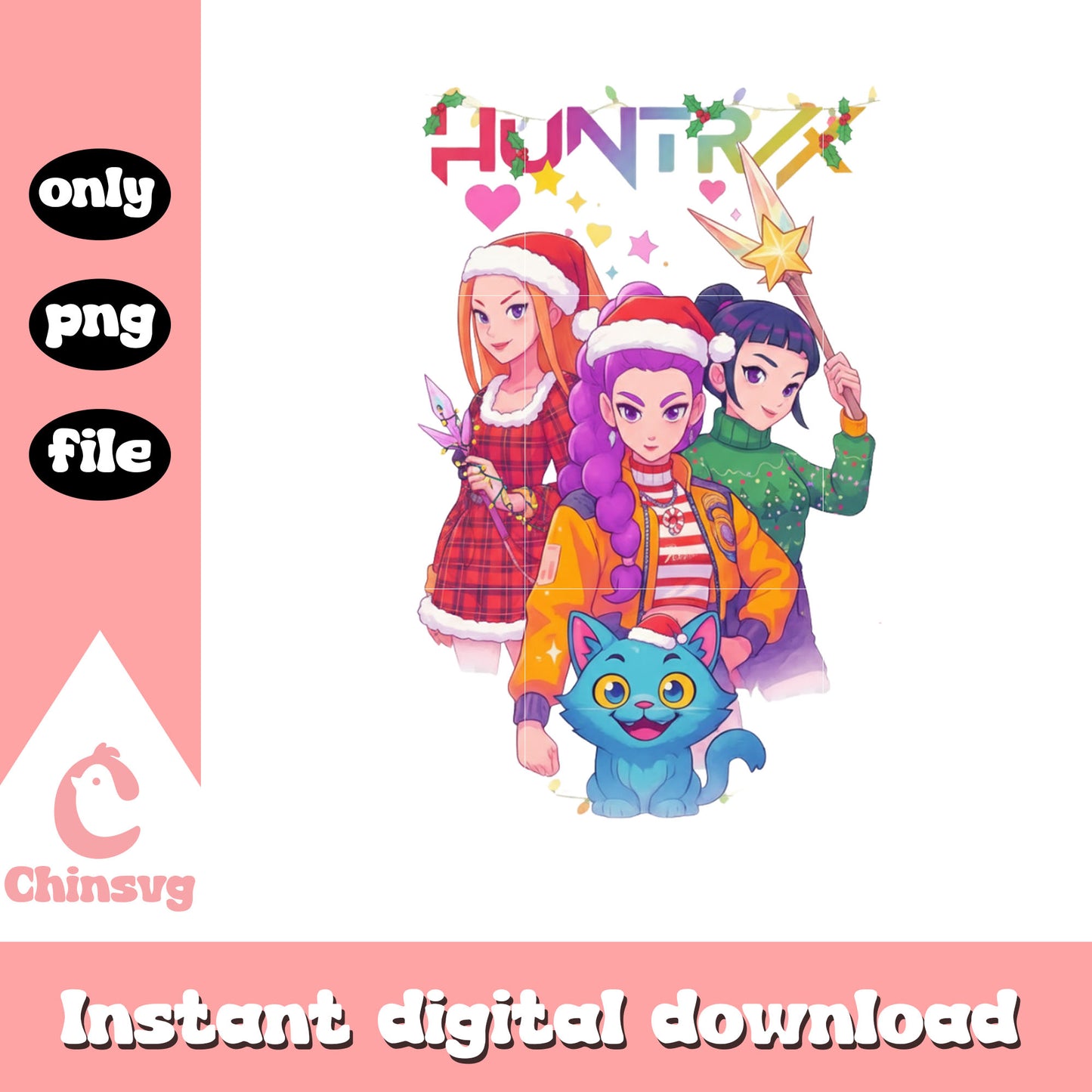 Huntrix and derpy kpop hunters christmas png, huntrix poster png
