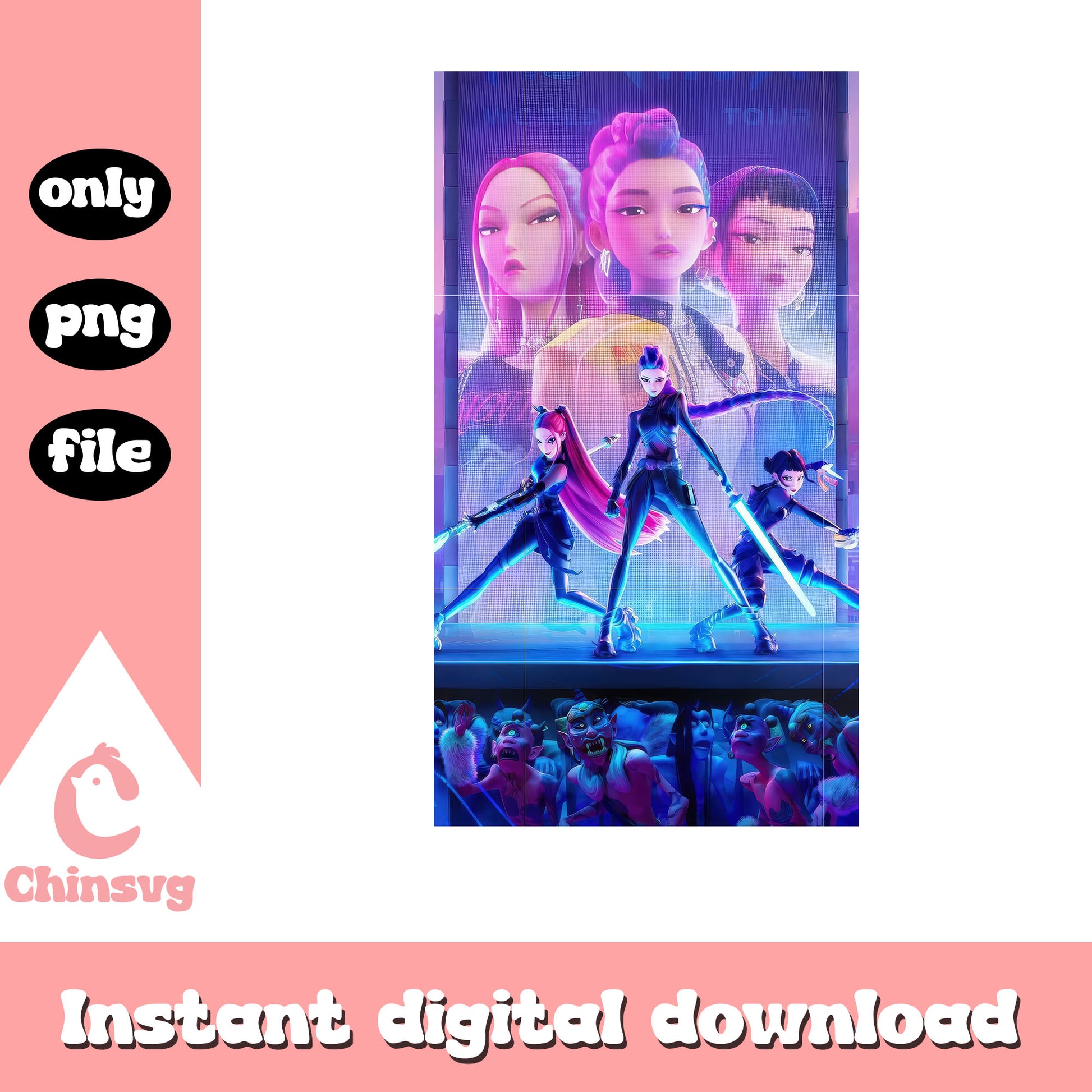 Huntrix and kpop demon design png, kpop groups png